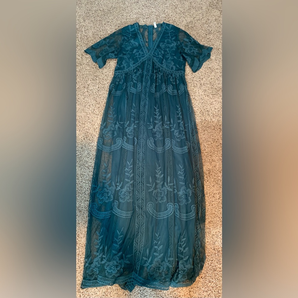 Pinkblush Teal Embroidered Maxi Dress